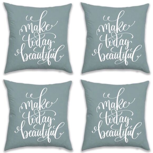 NWT 4 Make Today Beautiful 18×18Sage Green Grey Reversible Pillow Cushion Covers - Picture 1 of 9